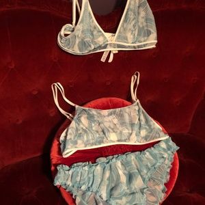 Victorias Secret Set Lounge 2 med bras large panties NWT Old Stock Teal Shear